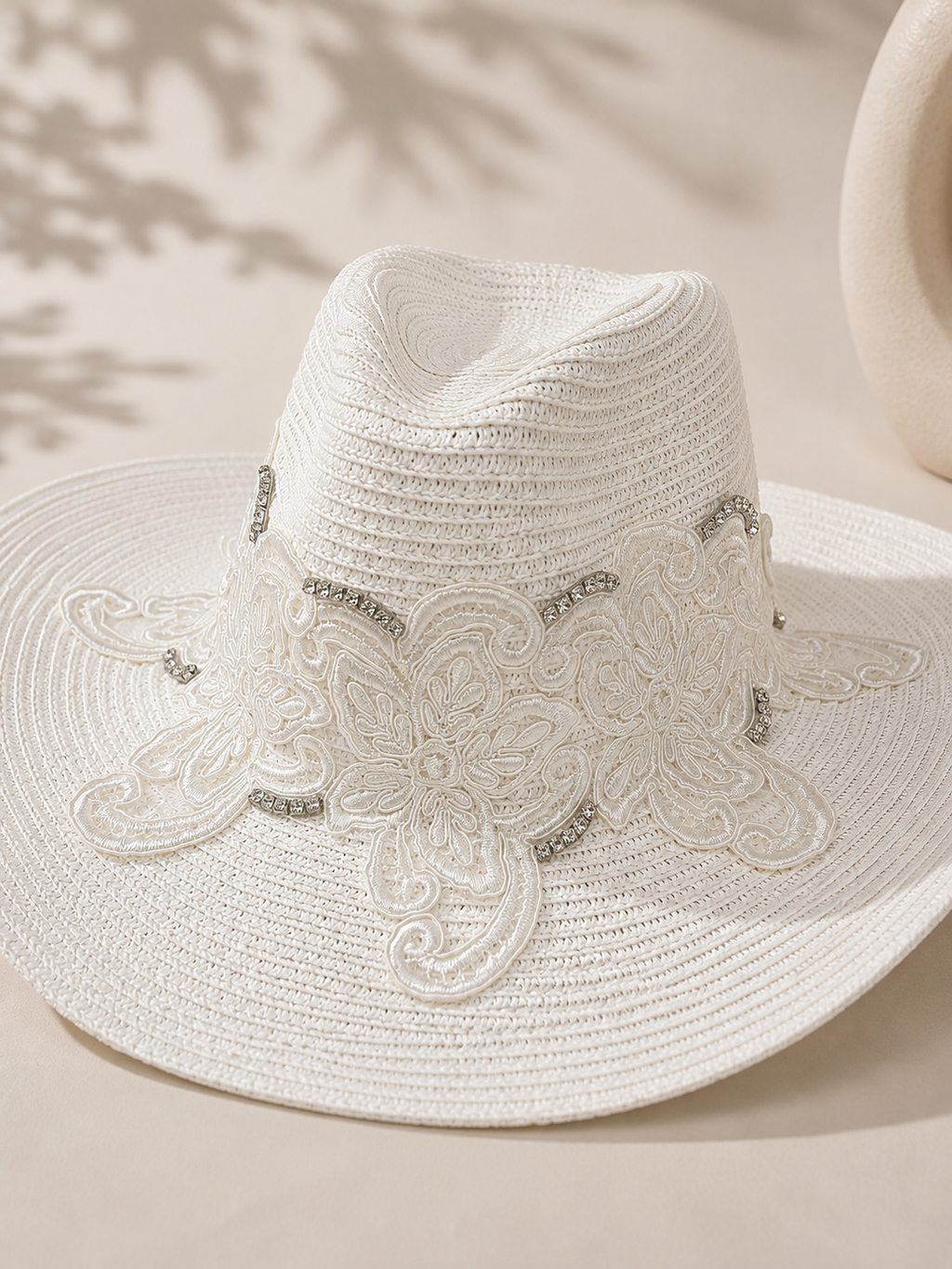 White Floral Straw Hat