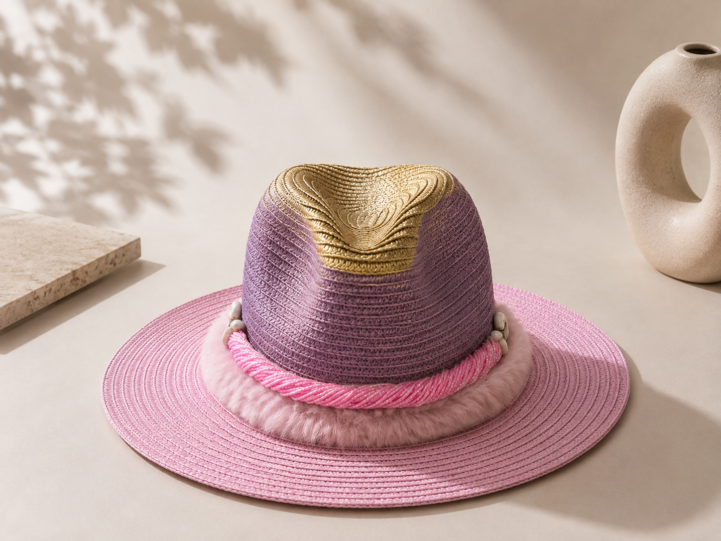 Pink & Lavender Straw Hat