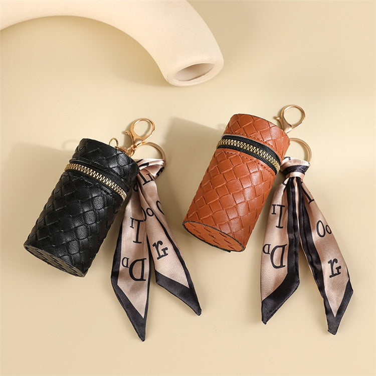 Woven Leather Lipstick Bag Charm