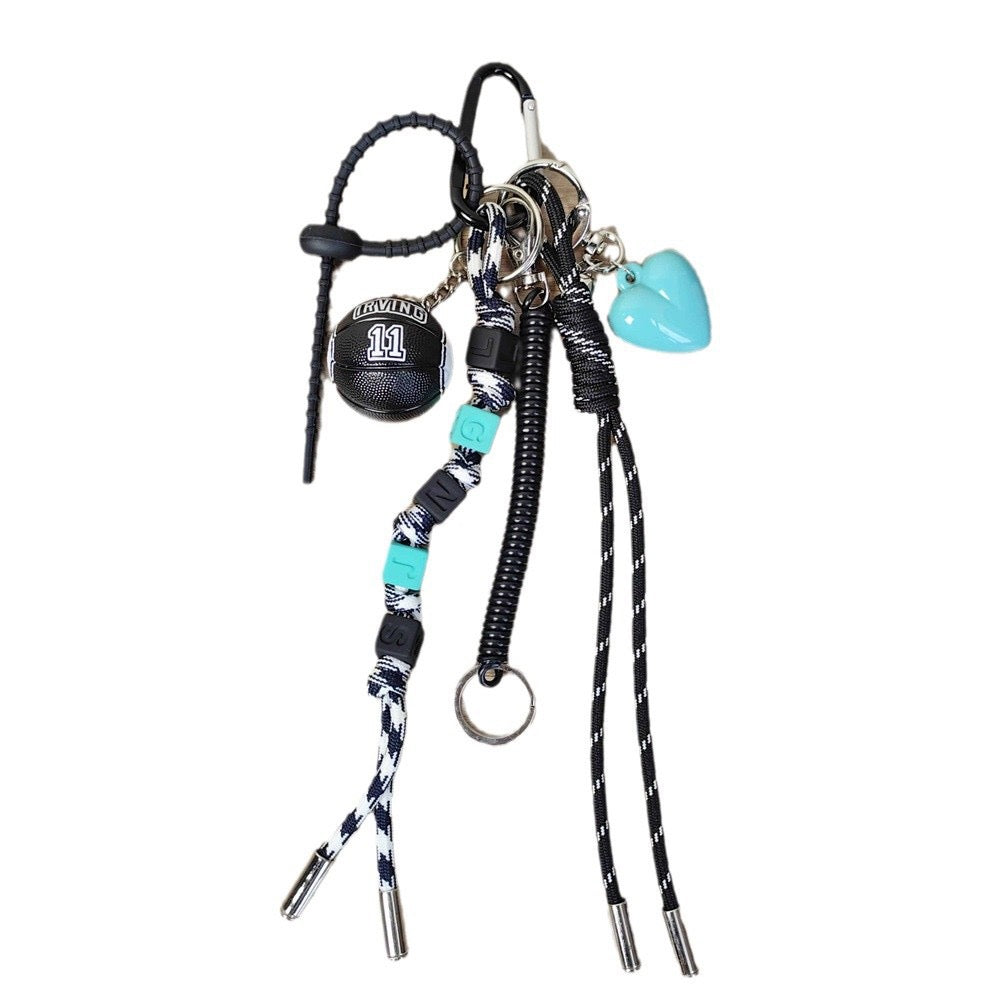 Turquoise Heart & Black Basketball Bag Charm