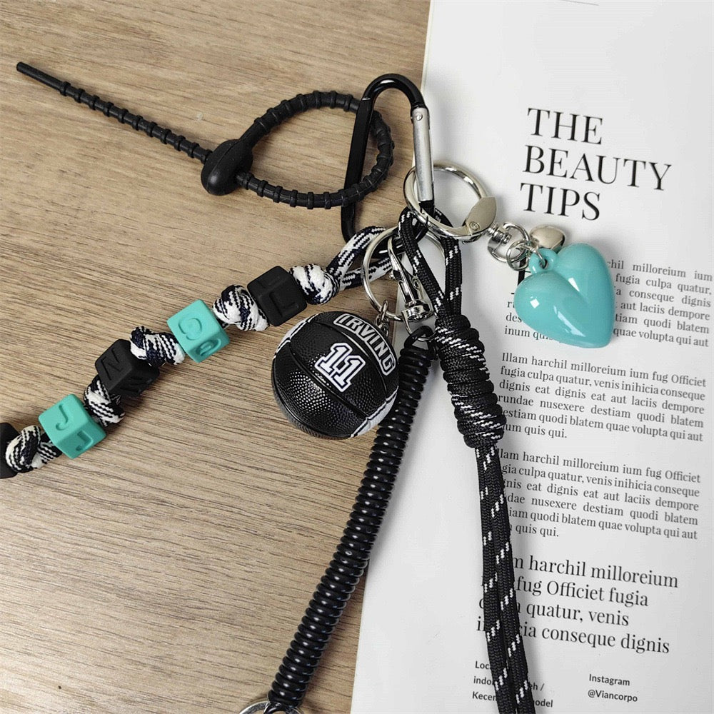 Turquoise Heart & Black Basketball Bag Charm