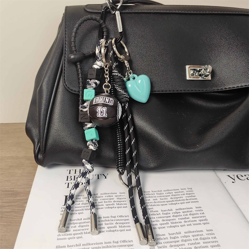Turquoise Heart & Black Basketball Bag Charm